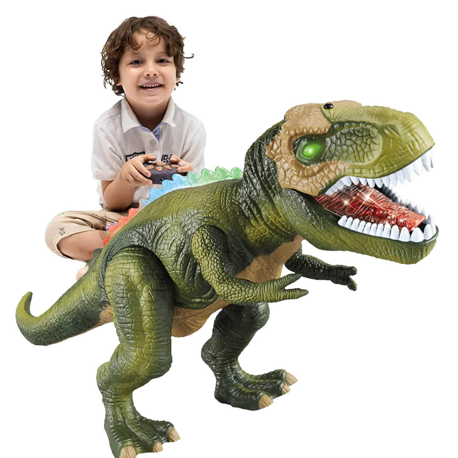 Detaljeret fjernbetjent T-Rex dinosaur legetøj med strålende LED lys, en spændende gave til børn.