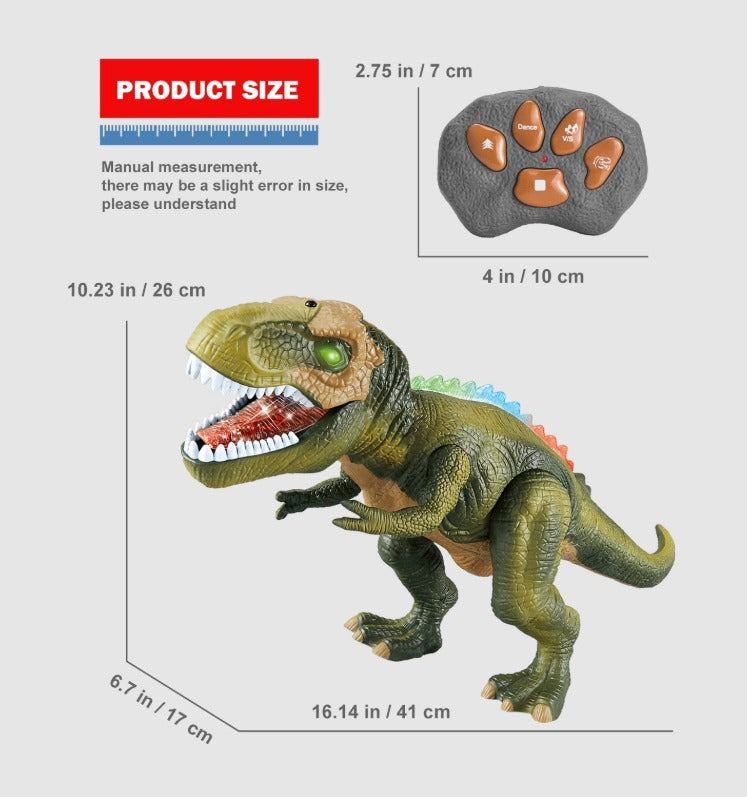Fjernbetjent T-Rex dinosaur legetøj, der går, brøler og lyser, interaktivt plastiklegetøj for børn.