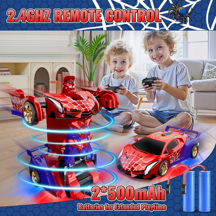 Fjernstyret robotbil transformer med LED-lys i gaveæske. Perfekt legetøj til børn.