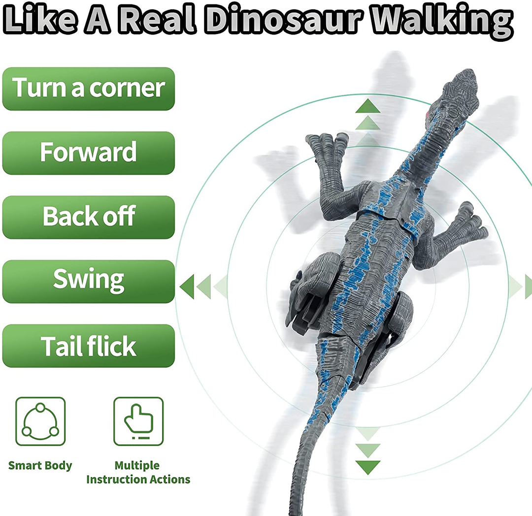 Nærbillede af VelociThrill dinosaur legetøj, interaktivt og detaljeret design.