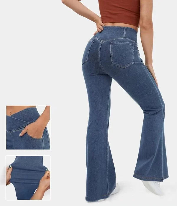 Hverdagsvenlige højtaljede jeans med stretch, der giver kvinder både stil og vedvarende komfort.