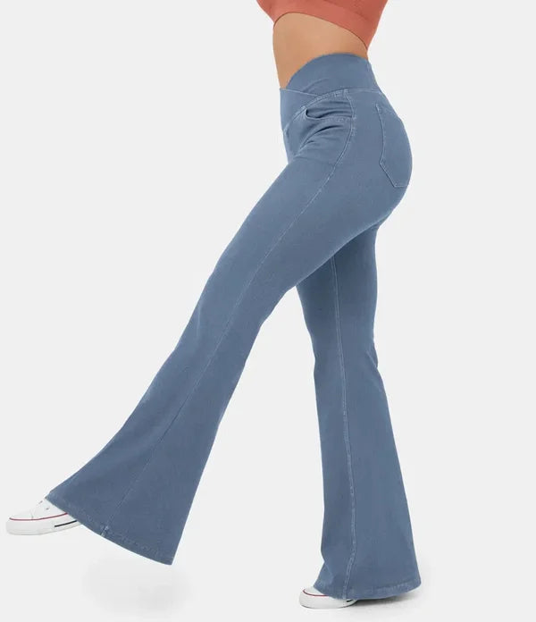Modebevidste højtaljede strækbukser til kvinder, der omfavner figuren elegant og stilfuldt.