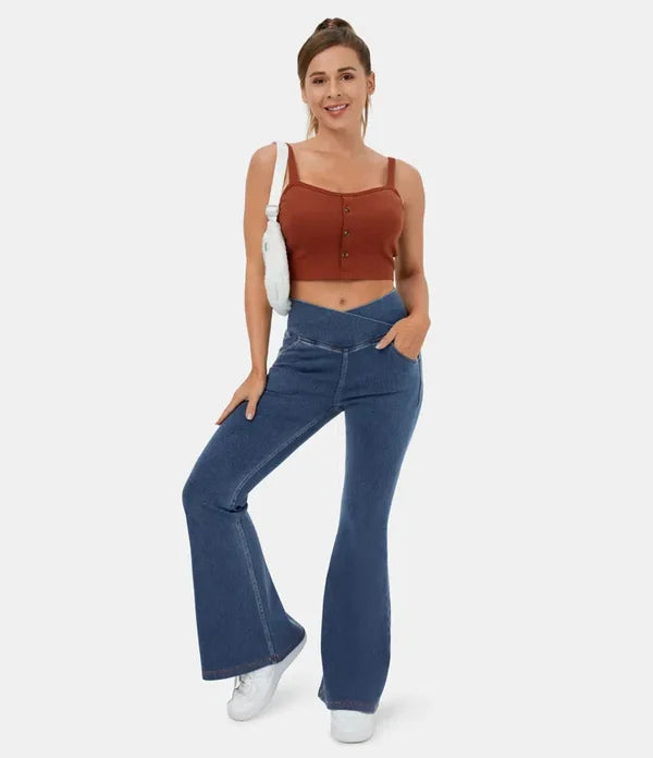 Elegante højtaljede denimbukser til kvinder, der kombinerer stilfuldhed med strækbar komfort.