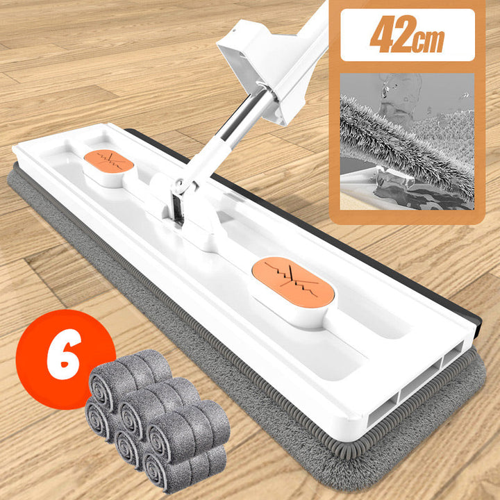 Ergonomisk 360° drejemoppe med letvægtsstang og spand, designet for komfortabel og grundig gulvvask.