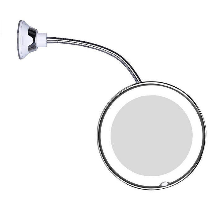 Fleksibelt LED forstørrelsesspejl med 10x zoom og dagslys LED til præcis makeup og hudpleje.