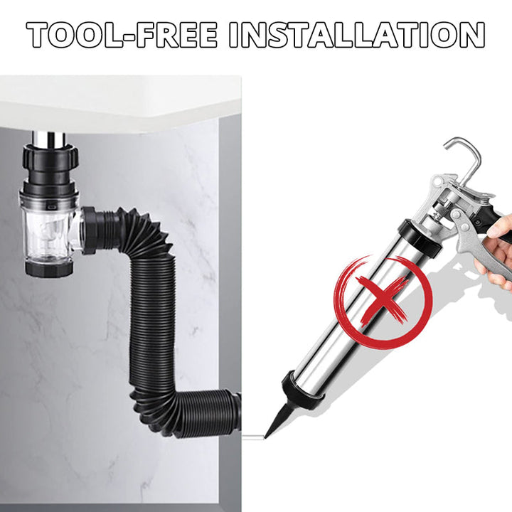 FlexSeal Pro afløbsrør under badeværelsesvask, en fleksibel, lugtfri & lækagesikker løsning for dit inventar.