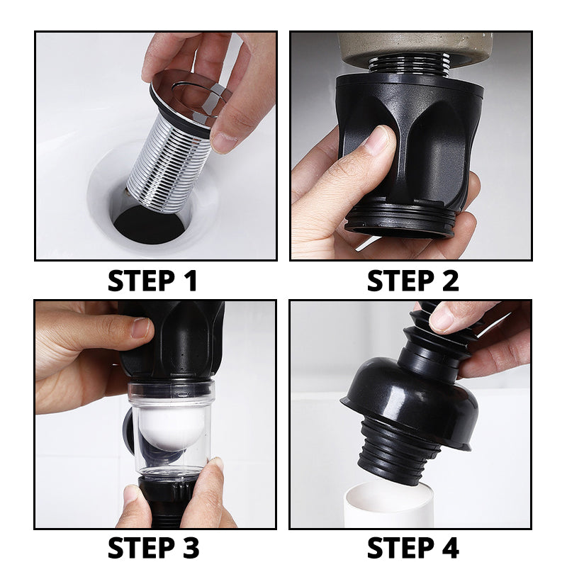 Rustfrit stål hårfang i FlexSeal Pro afløbsrør sikrer rent køkkenafløb & forhindrer tilstopning effektivt.