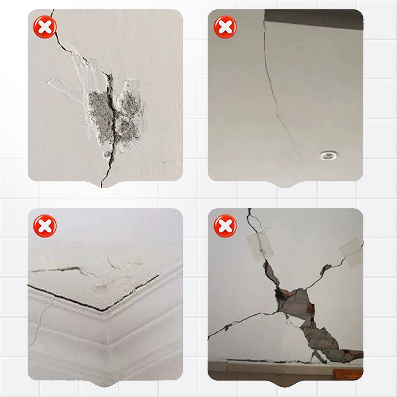 Før/efter: Revnet væg repareret med FlexWrap reparationspasta, malerklar overflade.