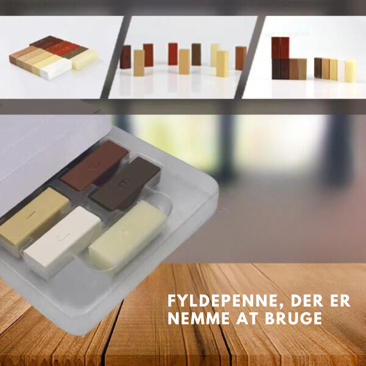 FloorFix reparationssæt til laminatgulve & møbler. Gør-det-selv ridse- og flisereparation med voksblokke.