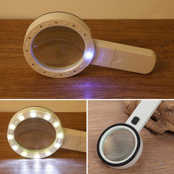 Forstørrelsesglas med LED-lys, 30x zoom og komfortabelt greb. Optimal lup til præcisionsarbejde.