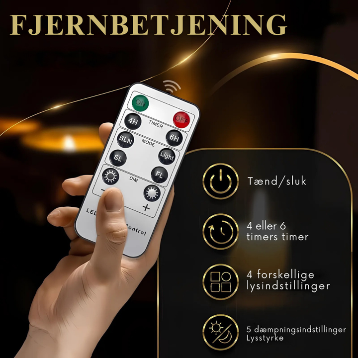 Bæredygtige genopladelige LED fyrfadslys. Flammefri og fjernbetjente for nem og sikker brug.