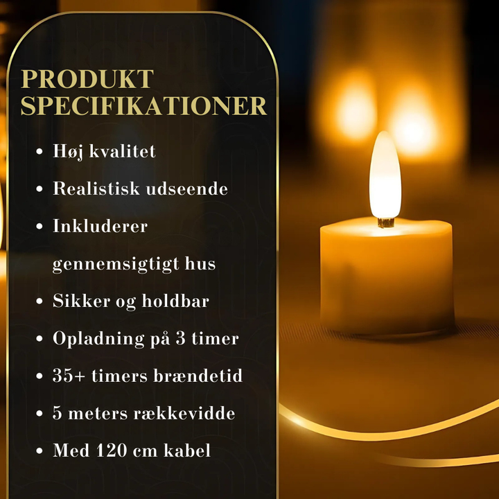 Fjernbetjente genopladelige LED fyrfadslys. Nemt at skabe den perfekte hyggestemning uden flammer.