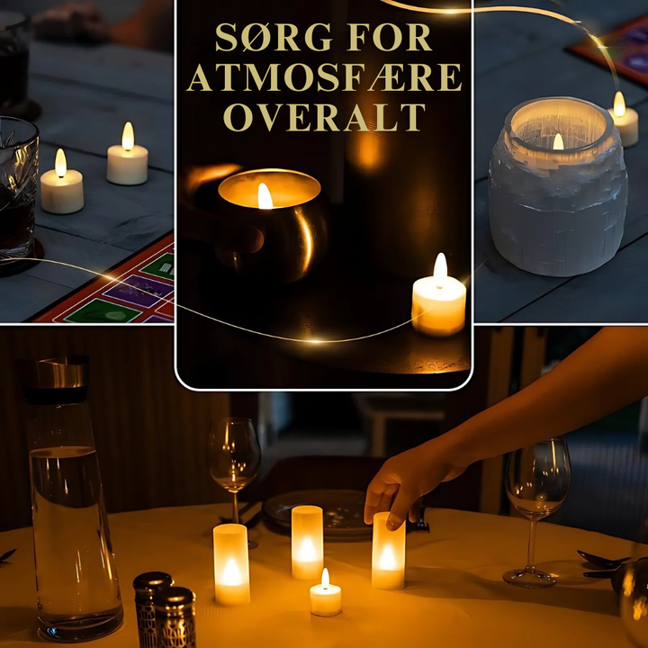 Langtidsholdbare genopladelige LED fyrfadslys. Flammefri og bæredygtig erstatning for traditionelle fyrfadslys.