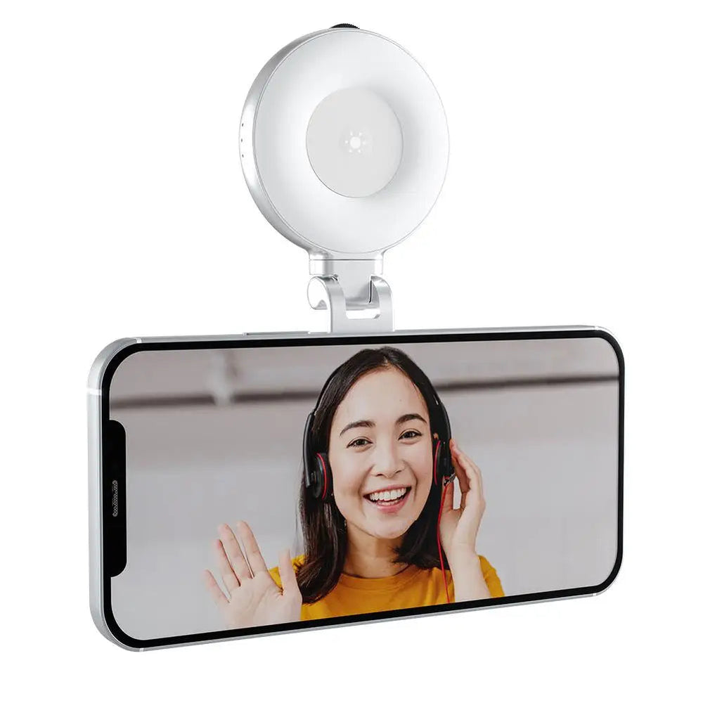 Bærbart GlowHalo magnetisk ringlys til smartphones. Ideel til on-the-go belysning & content creation.