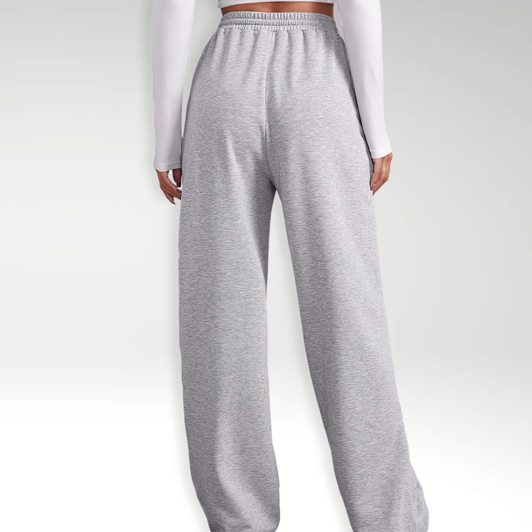 Sorte brede dame sweatpants med høj talje. Afslappede og trendy bukser, perfekte til hverdagsbrug og komfort.