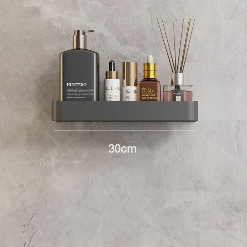 Grå moderne badeværelseshylde for elegant vægopbevaring uden boring og let organisering.