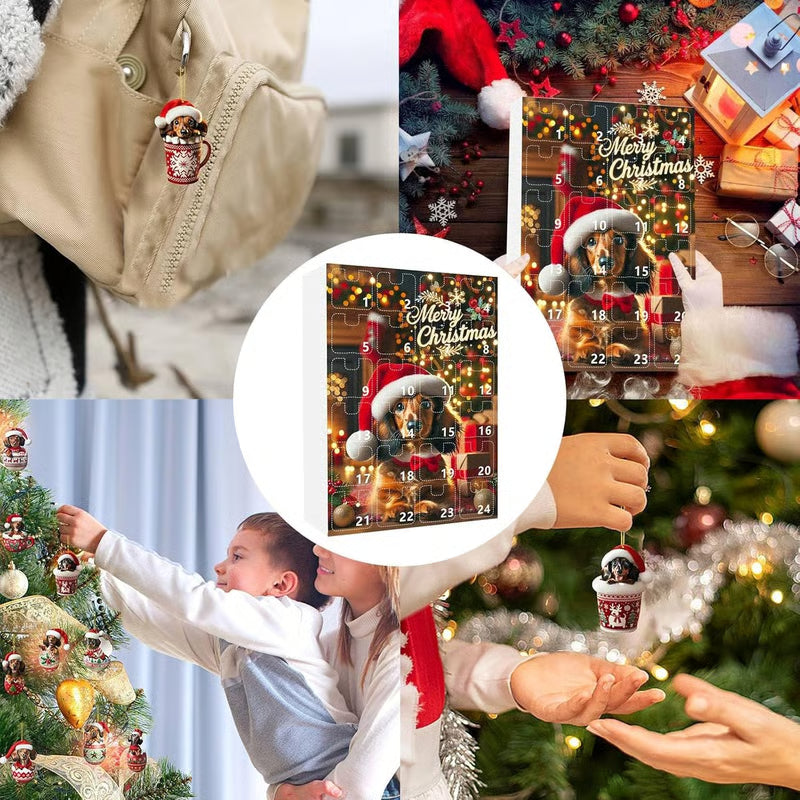 Stilfuld gravhund julekalender, en del af årets julepynt, elsket af hundeejere.