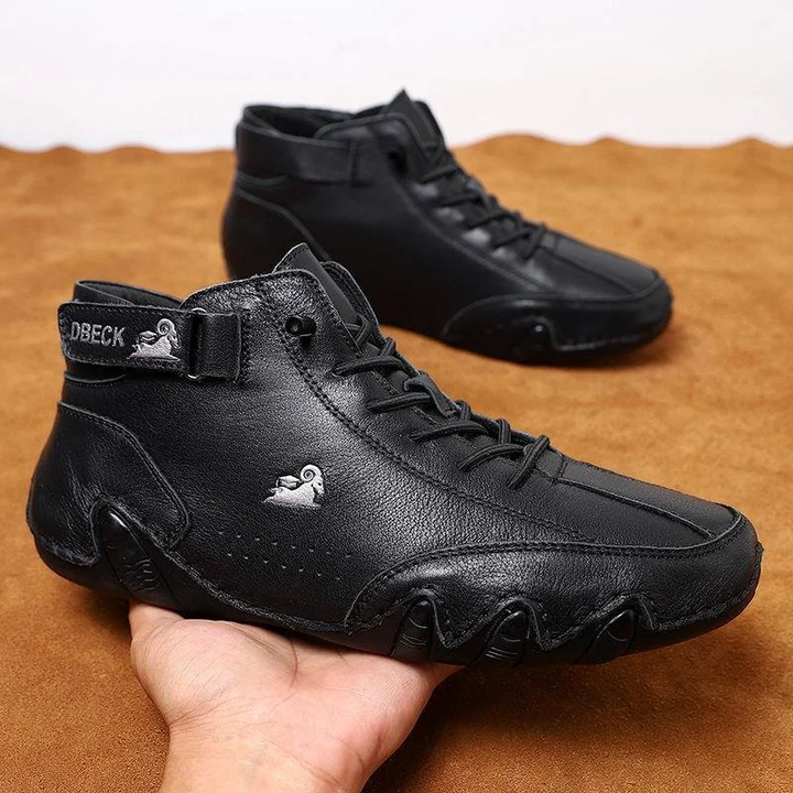 Premium high-top herresneakers, håndlavet i khaki italiensk stil. Komfortable fritidssko, der ligner støvler.