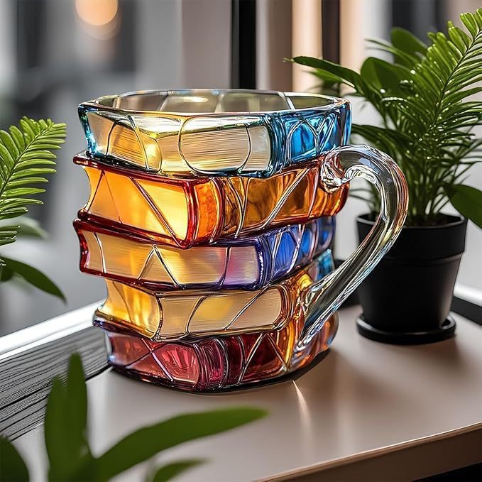 Nærbillede af Booklette bogkop, håndmalet med detaljer. En stilfuld og unik kaffekop/temug.