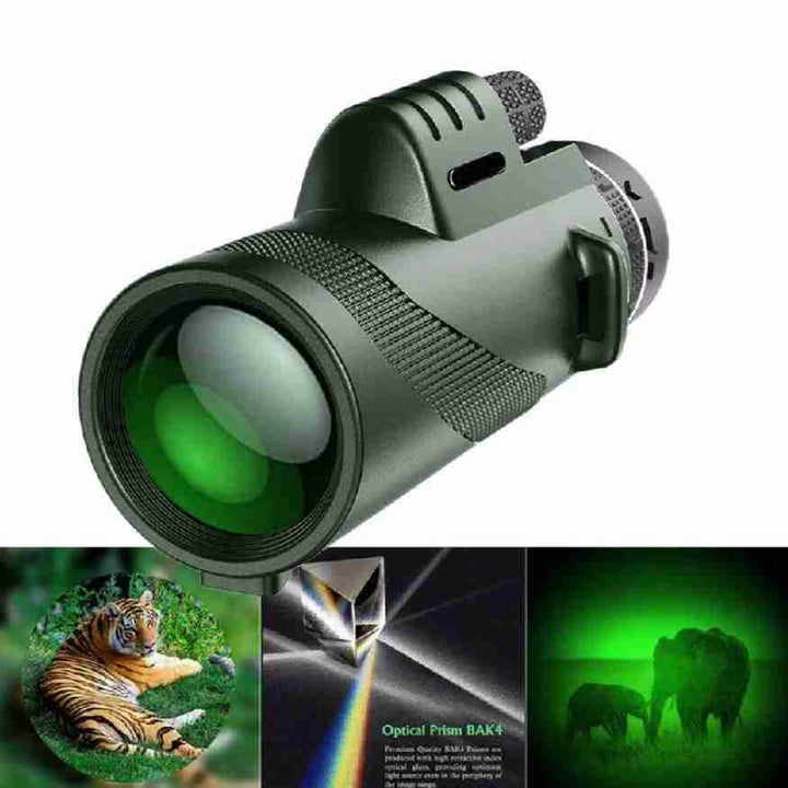 Skarpt HD-monokulært teleskop for detaljeret vildtlivsobservation. Robust og vejrbestandigt design.