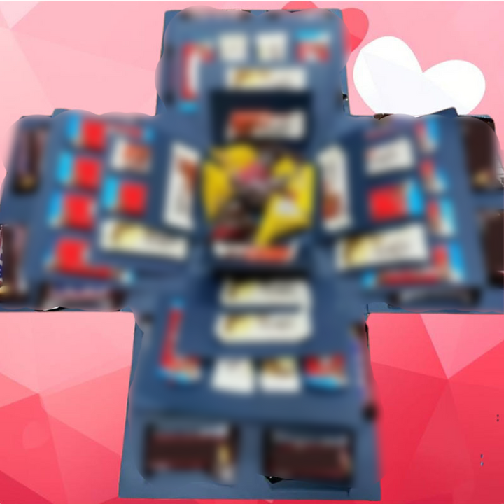Detalje af HeartFuse eksplosionsæske med plads til billeder & små gaver. Den perfekte bryllupsgave.