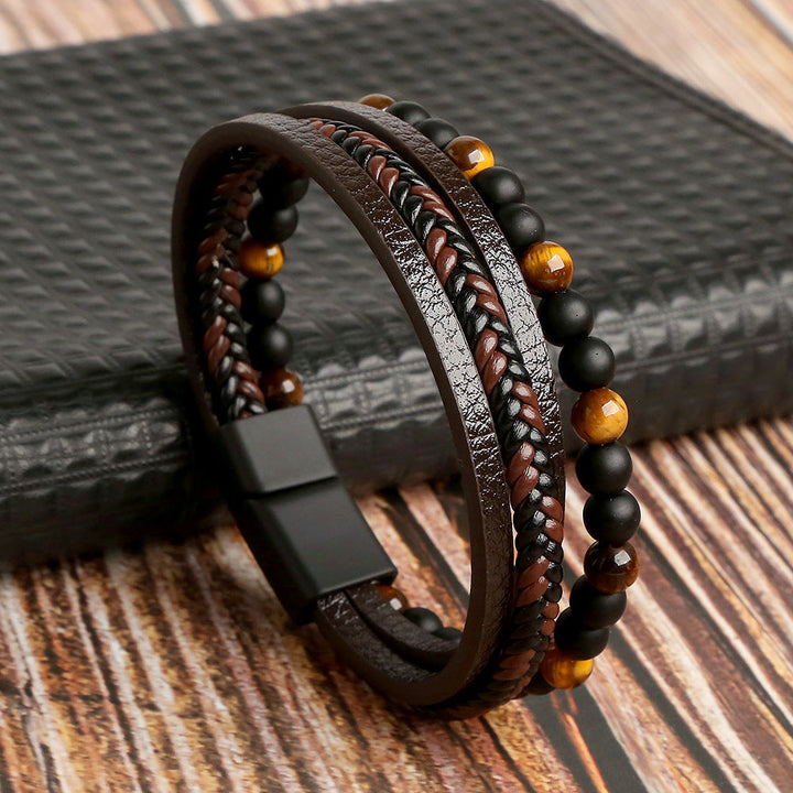 Herre armbåndsæt i flet: elegant, moderne design i sort, brun og blå. Stilfuldt tilbehør til hverdagsbrug.