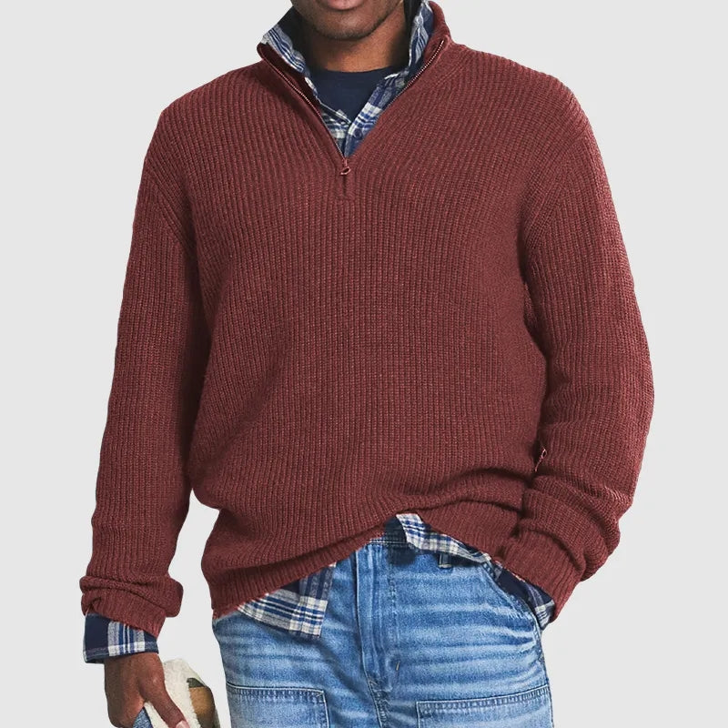 Afslappet herre sweater med lynlås i mørkegrøn, perfekt til en hyggelig aften eller weekendtur med stil.