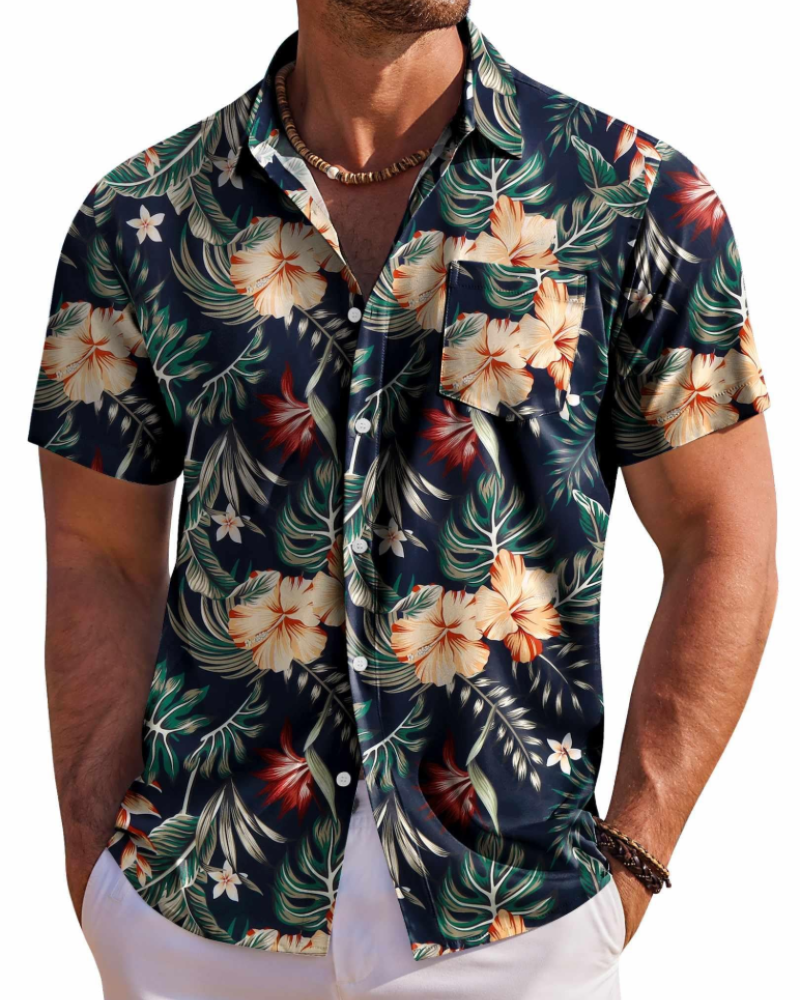 Strandklar herre skjorte med blomsterprint. Essentiel til din sommerferie garderobe.