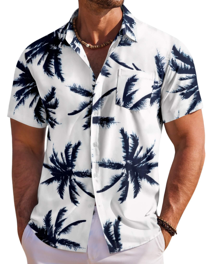 Herre Hawaii skjorte i letvægtsstof. Perfekt til rejser og solrige destinationer.