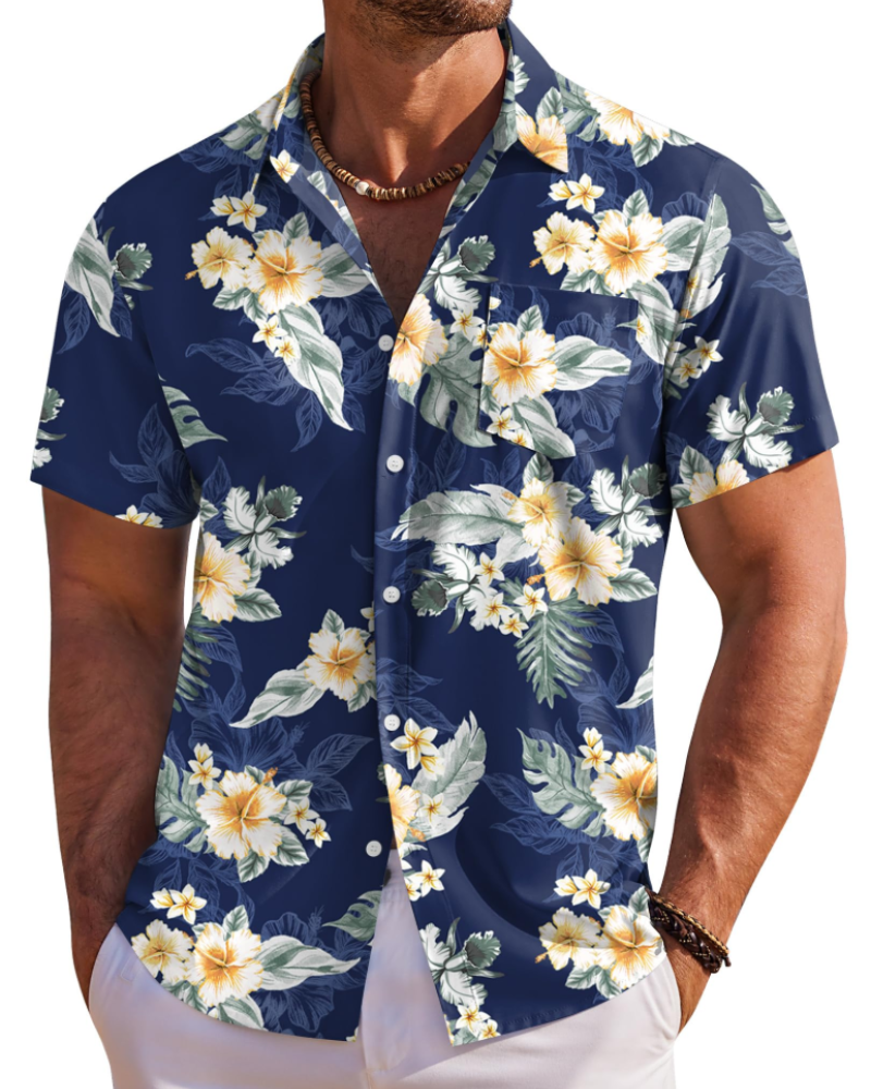 En herre strandskjorte med blomstret mønster, designet for ultimativ sommerkomfort.