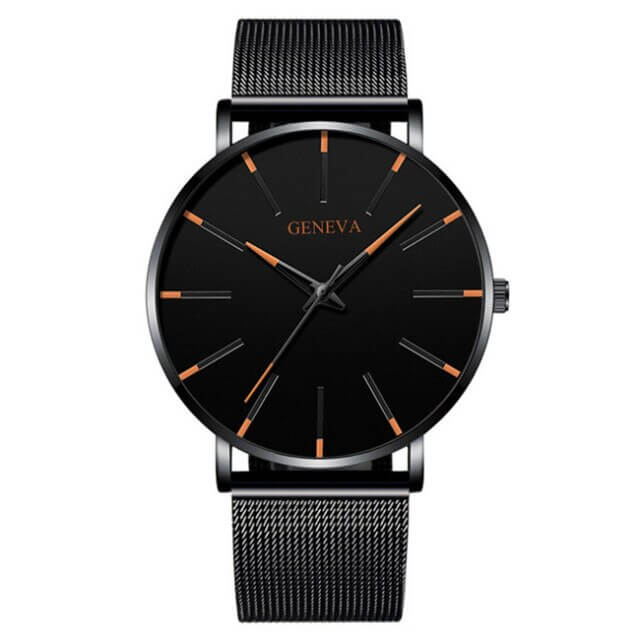 Tyndt herreur med rustfrit stålrem. Klassisk kvarts armbåndsur, minimalistisk design og elegant udseende for mænd.