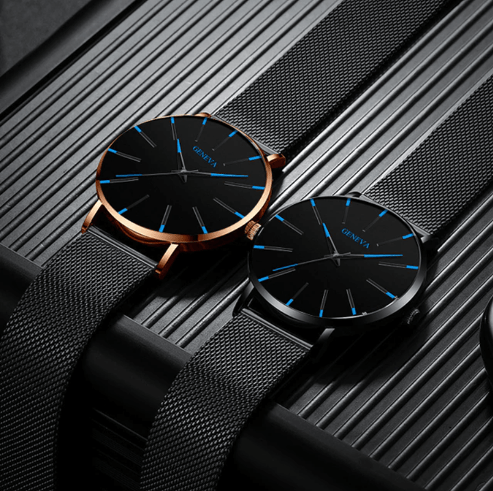 Rustfrit stål armbåndsur til mænd. Ultratyndt, elegant og vandafvisende kvarts ur. Perfekt tidløs herrestil.
