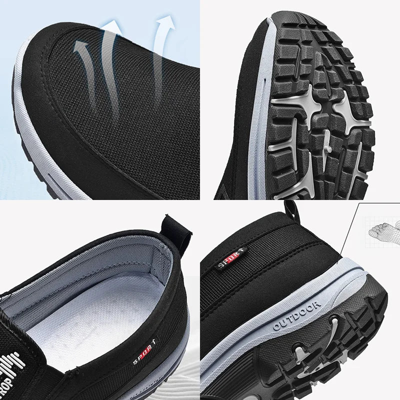 Slip-on sko til mænd: ergonomisk design, svangstøtte & stødabsorbering for aktiv hverdag.