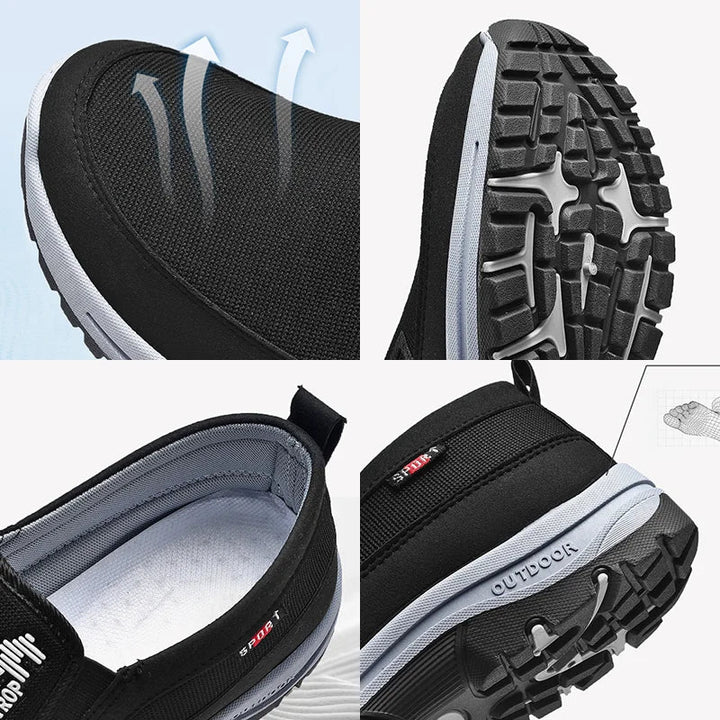 Slip-on sko til mænd: ergonomisk design, svangstøtte & stødabsorbering for aktiv hverdag.