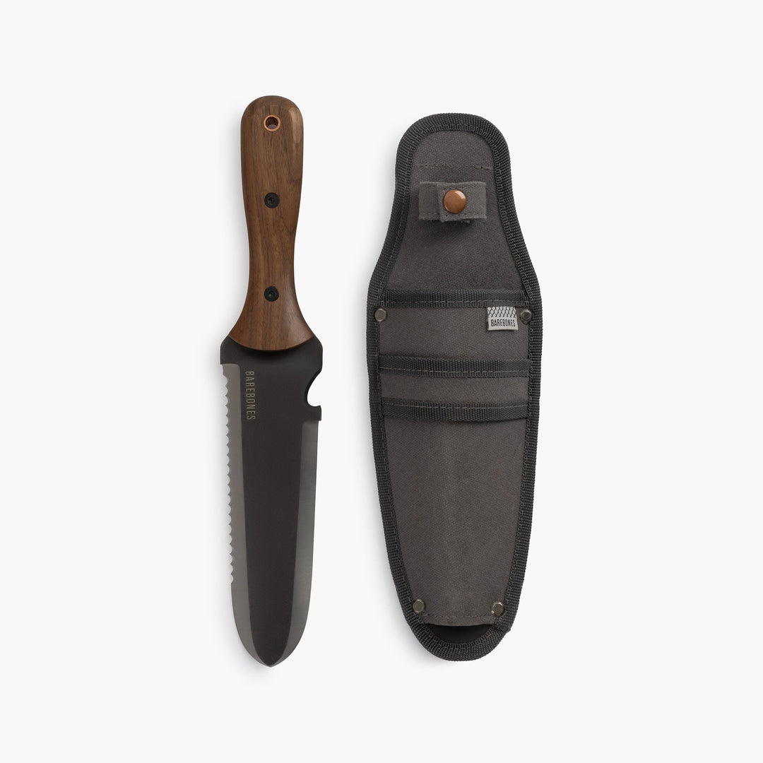 Hori Hori multikniv i rustfrit stål med valnøddetræ. Uundværligt haveværktøj til plantning & gravearbejde.