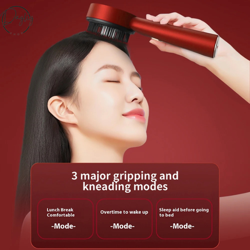 Ergonomisk hovedbundsmassager med rødt lys for dybdegående hårpleje, afslapning og tykkere hår.