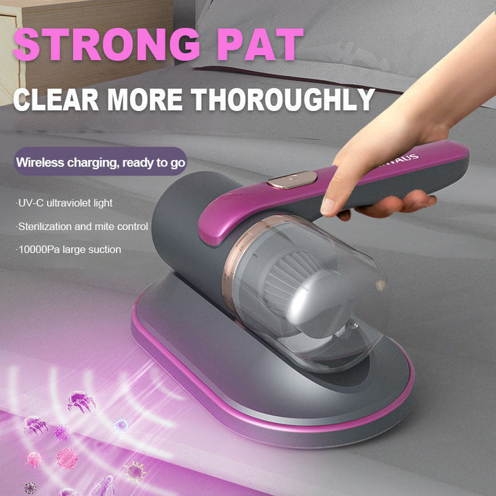 Kraftig anti-støvmide støvsuger med ergonomisk design for nem rengøring af hjemmets tekstiler.