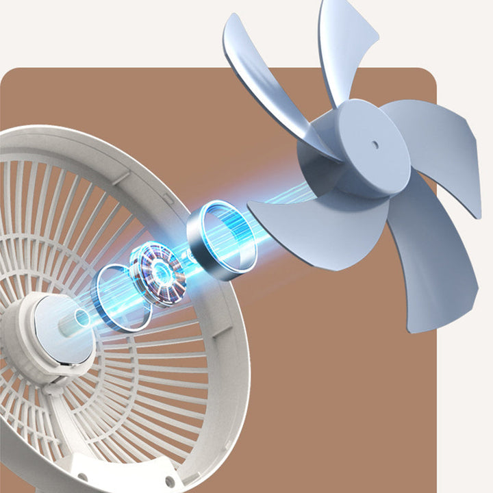 Elegant blå ventilator-gadget til sommeren. Bærbar og stille afkøling til dit hjemmekontor.