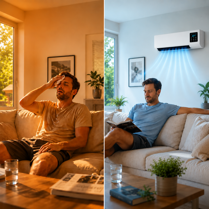 Moderne hvid 2-i-1 klimaenhed, elektrisk og energieffektiv til komfortabel temperaturregulering i ethvert rum.