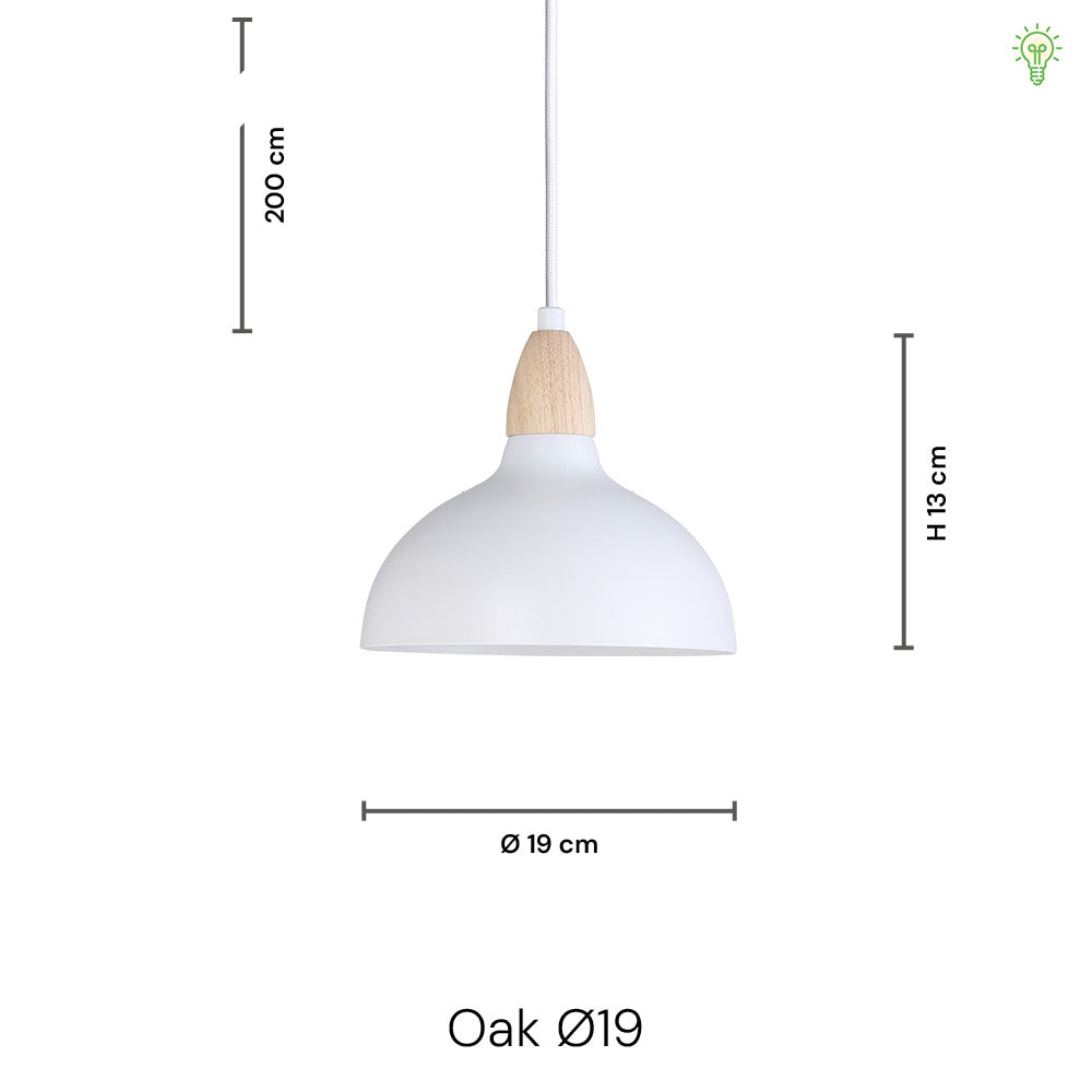 "Hvid Oak pendel lampeskærm Ø19 med minimalistisk design og naturlige trædetaljer til moderne hjem"