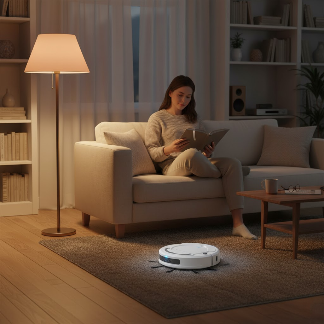 Effektiv robotstøvsuger på klinker. Smart hjemmeelektronik for rene gulve.