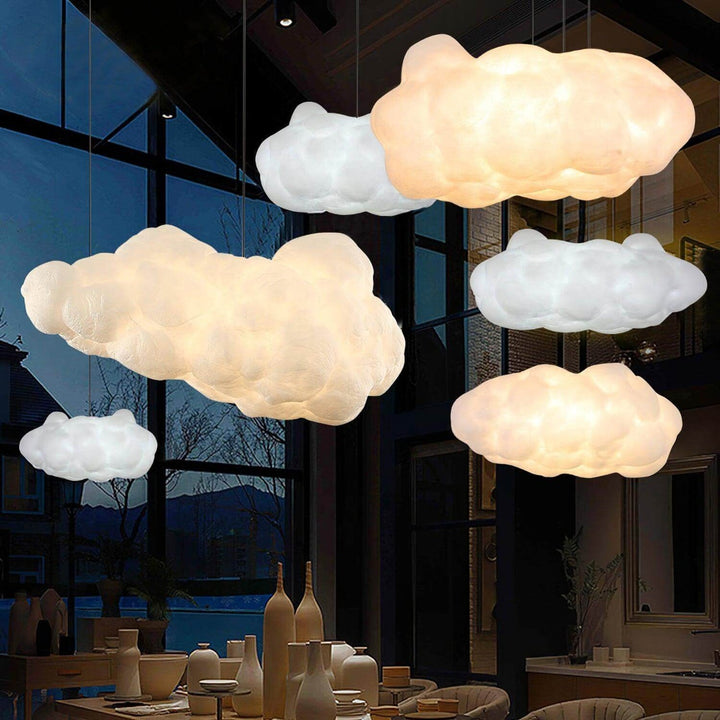 Designer LED pendel: hvid, skyformet loftlampe skaber en rolig og moderne atmosfære.