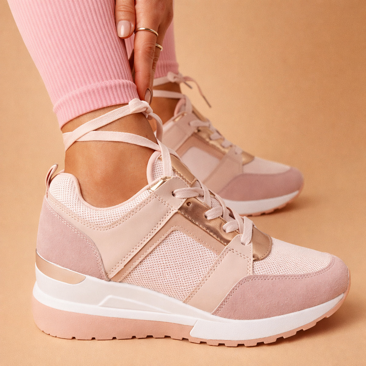 Elegante rosa platform sneakers til damer. Trendy høje modesko for komfort og stil til den modebevidste kvinde.