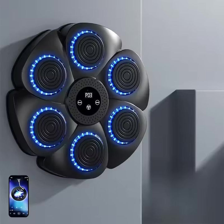 Interaktiv musikboks-træner med lys og musik, kompakt design, farverige RGB-lys, ni rytmemoduser, velegnet til alle aldre.