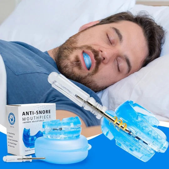 Justerbart anti-snorke mundstykke af termoplast, sikrer personlig pasform for roligere nætter og bedre søvn.
