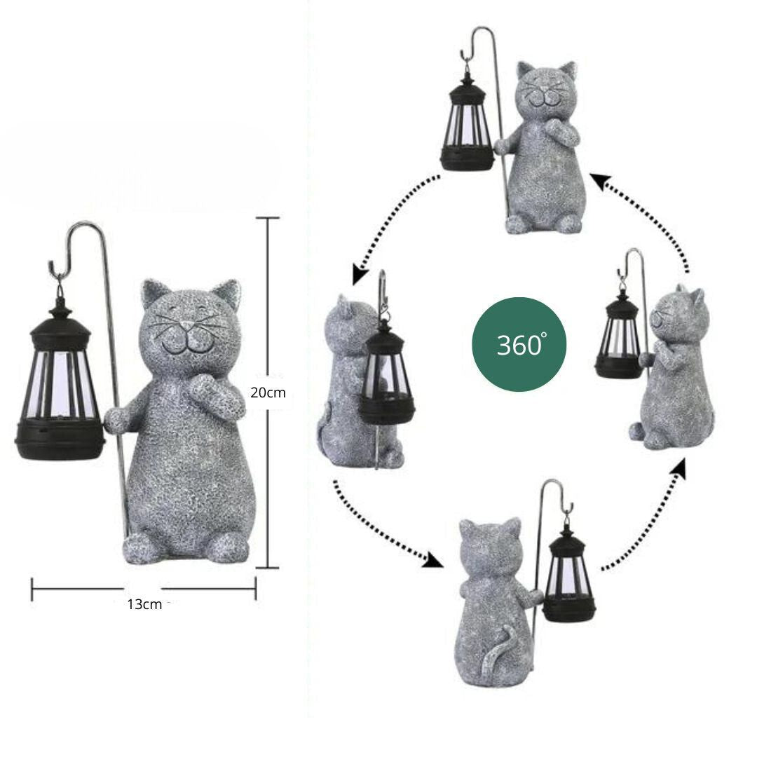 Unik katteinspireret solcellelampe. Perfekt som blød accentbelysning eller hyggelig, solcelledrevet havedekoration.