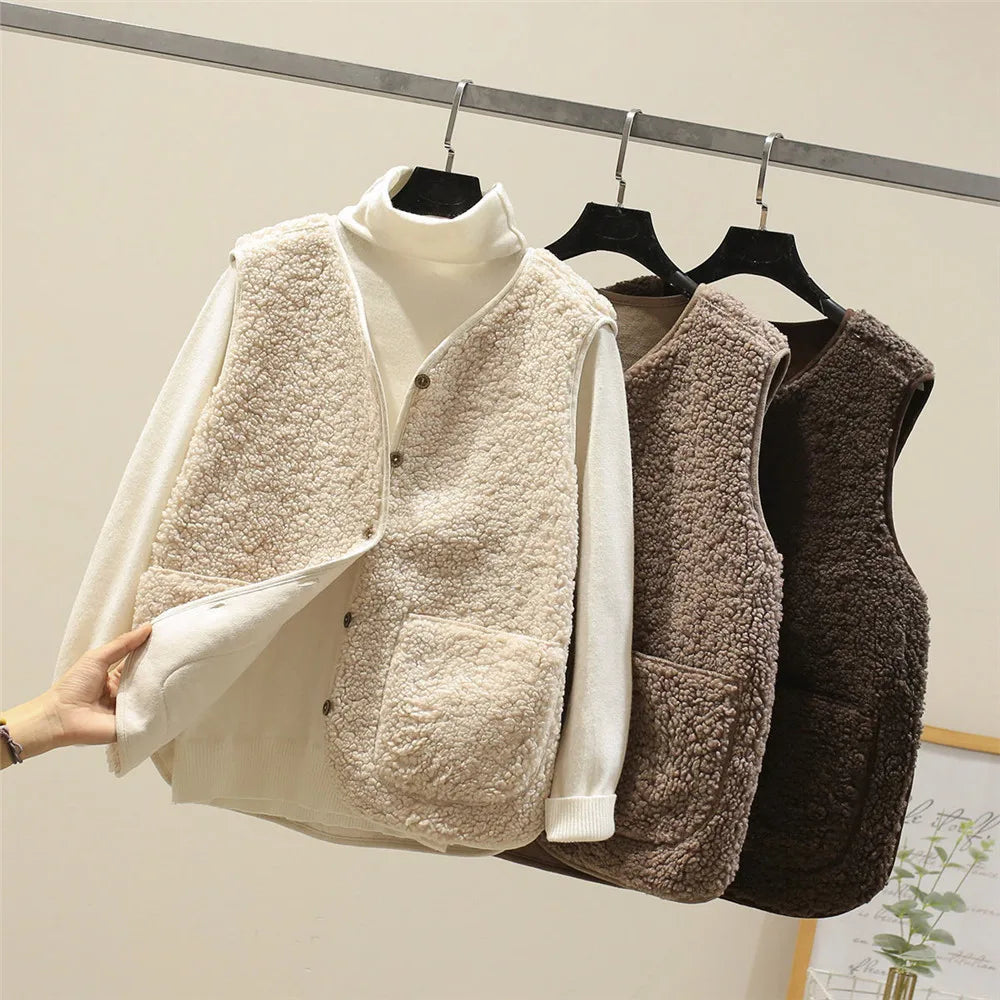 Klassisk kvinde vest i beige, brun eller khaki. Varm & stilfuld overgangsjakke.