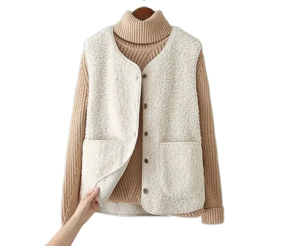 Beige klassisk kvinde vest. Blød & behagelig for optimal varme.
