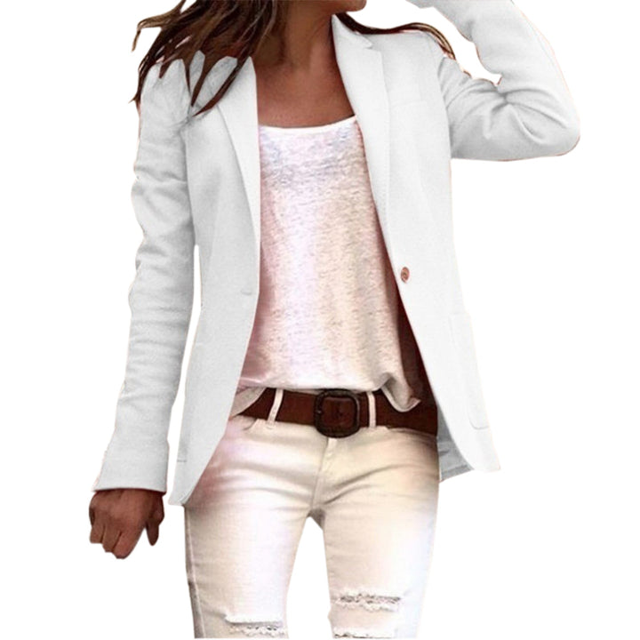 Klassisk dame blazer med enkeltknap, elegant figursyet design. Perfekt til kontor og hverdag.