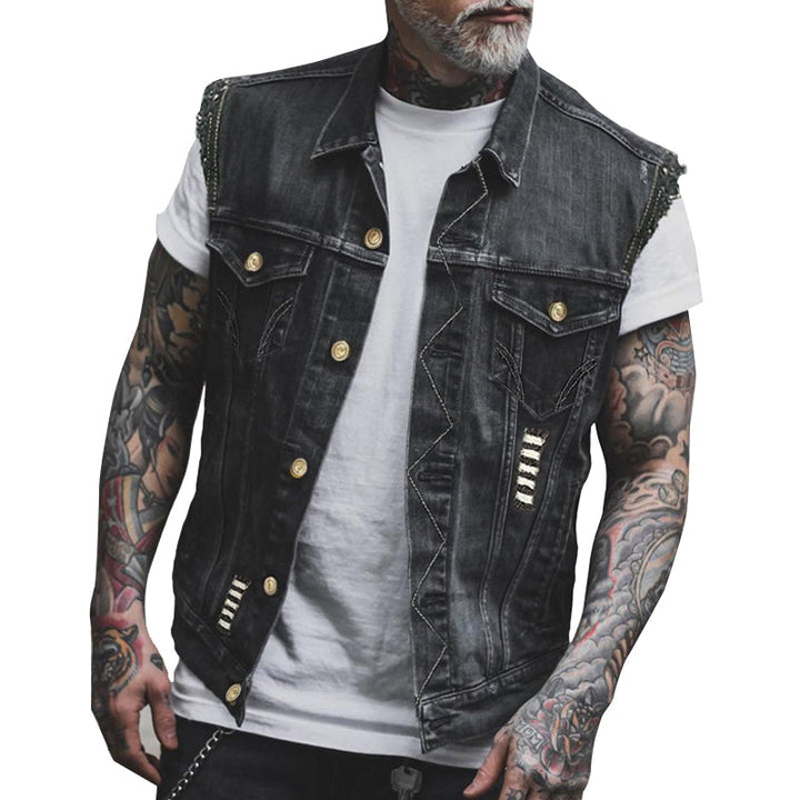 Klassisk herre denimvest i blå, ideel til afslappet hverdagsbrug og lag-på-lag styling for mænd.